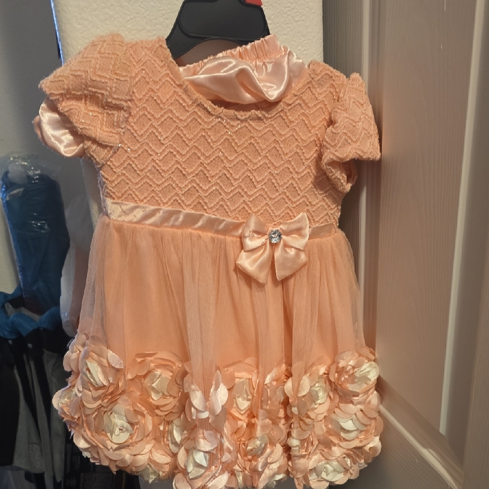 Peach Kids Dress with Floral Accents